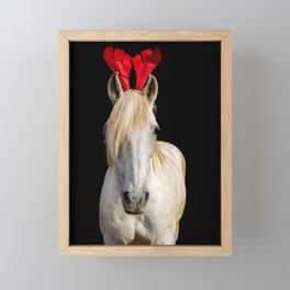 Christmas Lusitano horse, black background, cute and funny, red hat.  Framed Mini Art Print