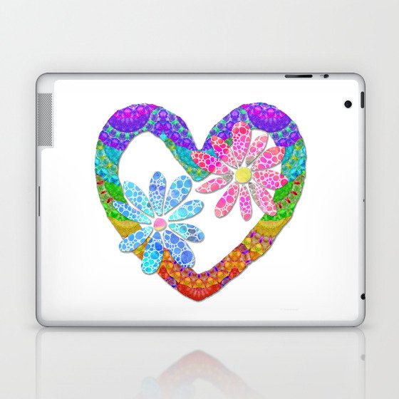 Bright Colorful Heart With Flowers - Colorful Love Laptop & iPad Skin