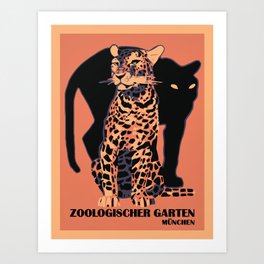 Retro vintage Munich Zoo big cats Kunstdrucke | Panther, Germany, Aap, Drawing, Vintage, Wild, Nature, Advertising, Zoo, Aapshop 