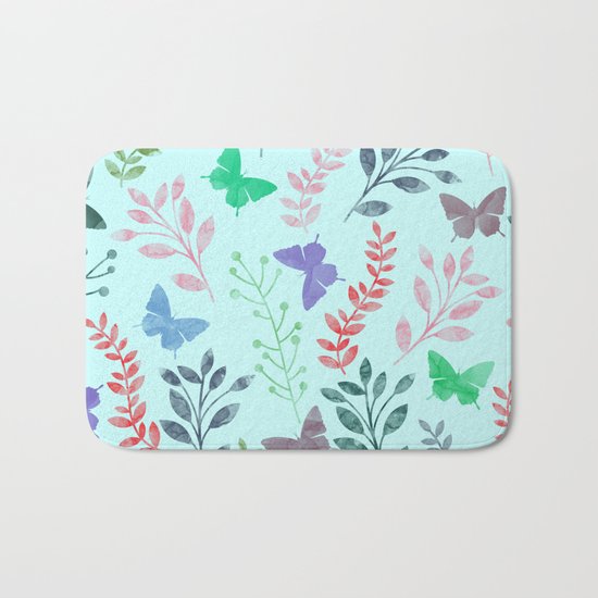 Watercolor flowers & butterflies II Bath Mat