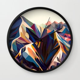 Mountains original Wall Clock | Graphic, Graphicdesign, Kaleidoscope, Mosaic, Hills, Landscape, Mountains, Nature, Illustration, Curated 