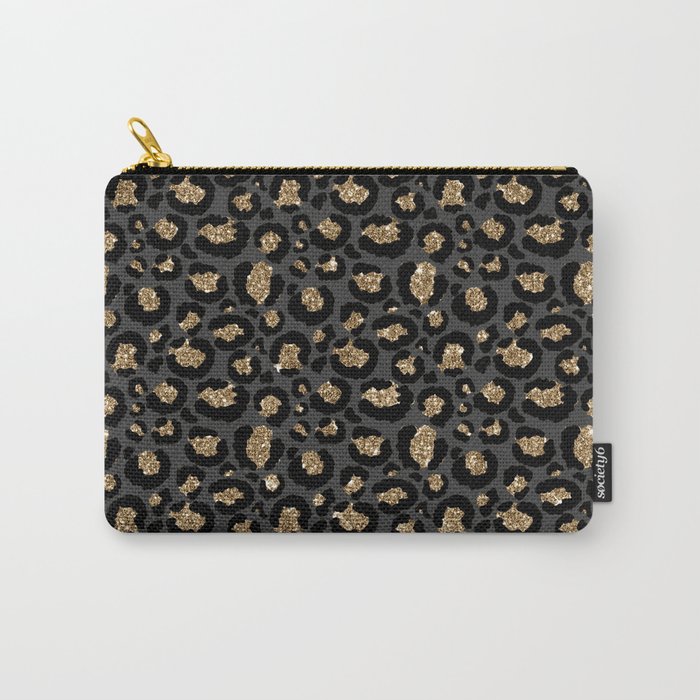 Black Gold Leopard Print Pattern Carry-All Pouch