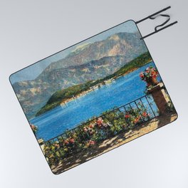 Lake Maggiore, View of Isola Bella Borromean Island landscape painting by Angelo Morbelli Picnic Blanket
