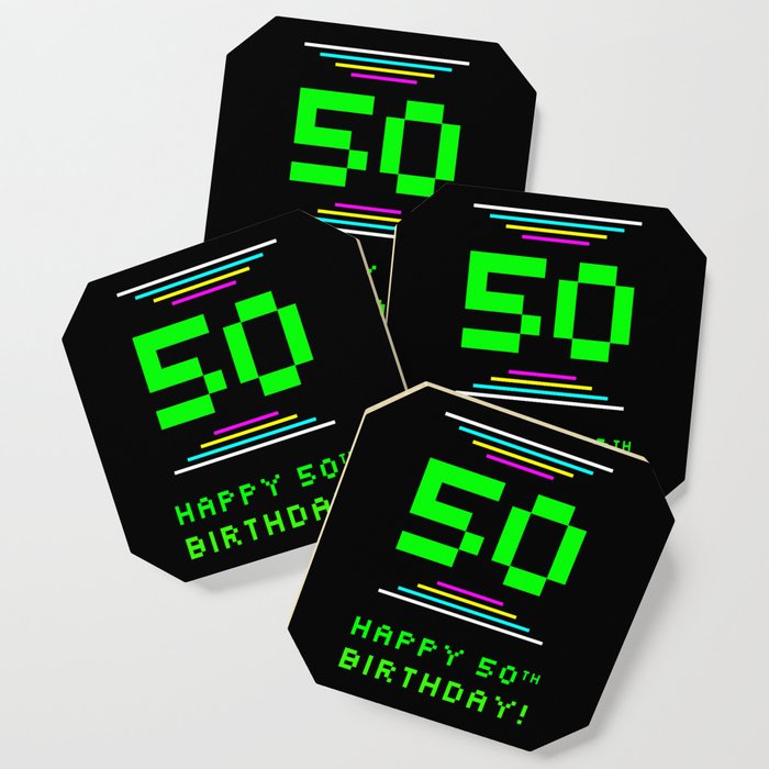 50th Birthday - Nerdy Geeky Pixelated 8-Bit Computing Graphics Inspired Look Coaster