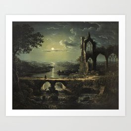 Classical Masterpiece 'A Ruined Gothic Church beside a River by Moonlight' by Sebastian Pether Art Print