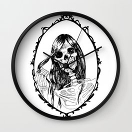 Skull in the Mirror White Background Wall Clock