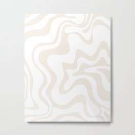 Liquid Swirl Abstract Pattern in Pale Beige and White Metal Print