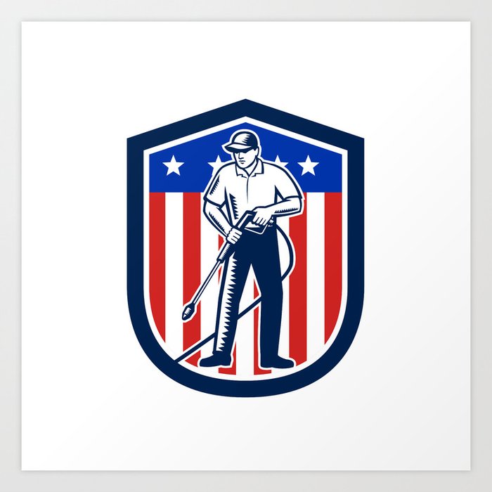 American Pressure Washing USA Flag Shield Retro Art Print