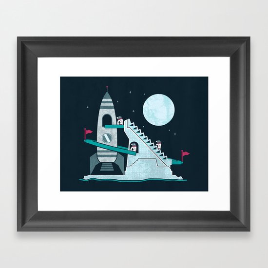 Penguin Space Race Framed Art Print