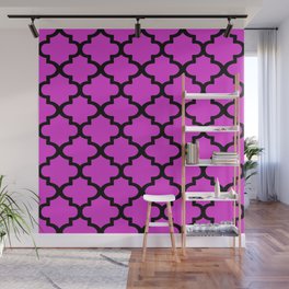Quatrefoil Pattern In Black Outline On Purple Pink Wall Mural
