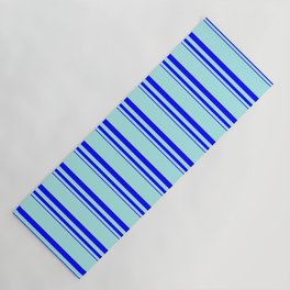 [ Thumbnail: Blue and Turquoise Colored Lines Pattern Yoga Mat ]
