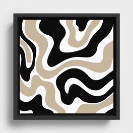 Warped Swirl Marble Pattern (black/white/tan) Framed Canvas