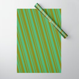 [ Thumbnail: Sea Green & Green Colored Striped/Lined Pattern Wrapping Paper ]
