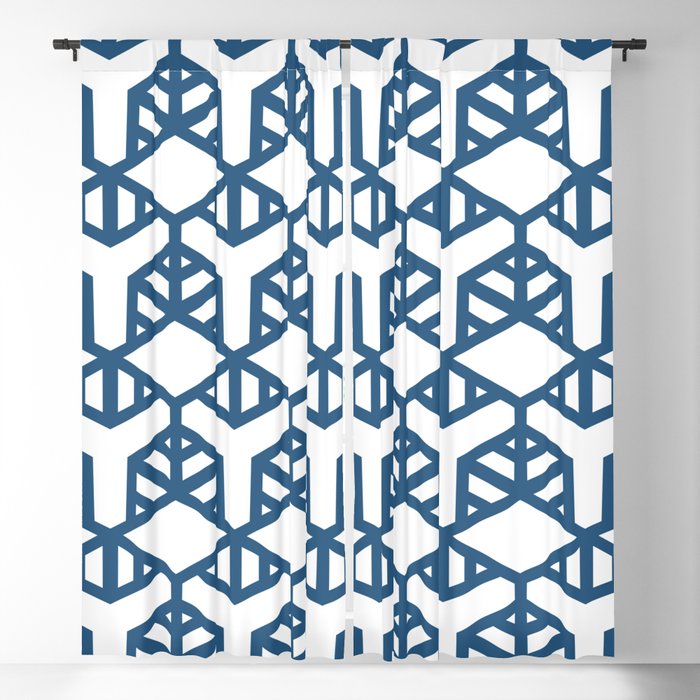 Blue and White Geometric Shape Tile Pattern Coloro 2022 Trending Hue Atlantic Blue 115-35-20 Blackout Curtain