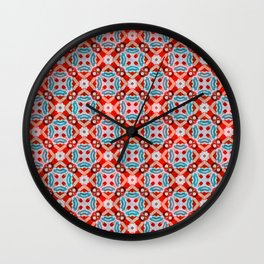Retro Kitchen Check Cloth , Vintage Red & Blue Chequerboard Daisy flower Pattern Wall Clock