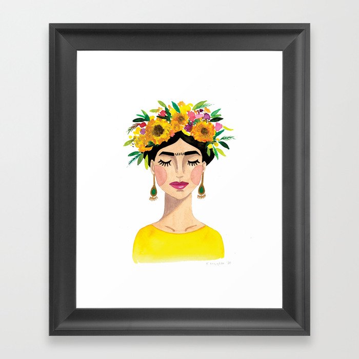 Floral Frida - Yellow Framed Art Print