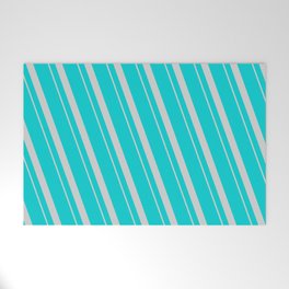 [ Thumbnail: Dark Turquoise & Light Gray Colored Lines/Stripes Pattern Welcome Mat ]