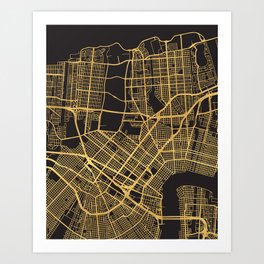 NEW ORLEANS LOUISIANA GOLD ON BLACK CITY MAP Art Print