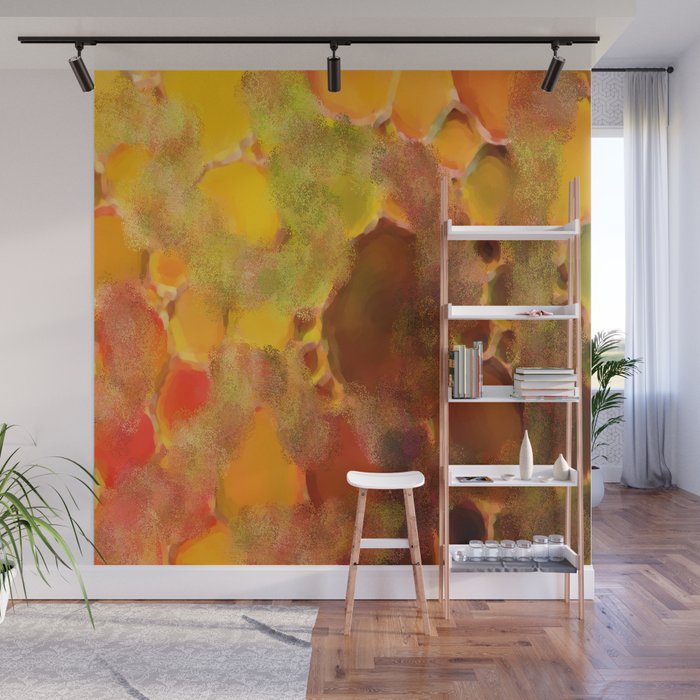 Orange Brown Gold Avocado Green Watercolor Abstract by Saletta Home Decor Wall Mural