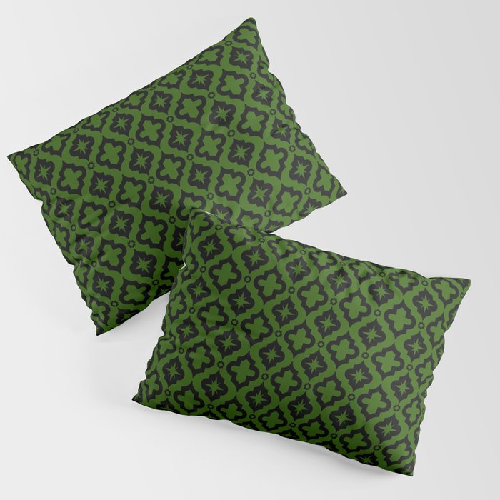 Green and Black Ornamental Arabic Pattern Pillow Sham