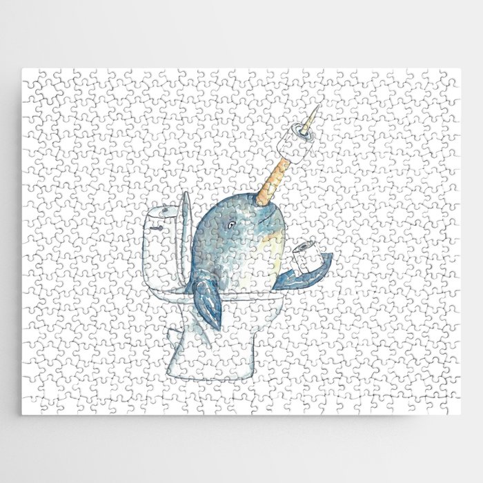Narwhal in the bathroom painting watercolour Jigsaw Puzzle