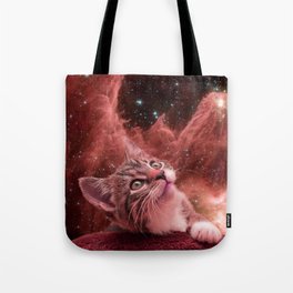 Tabby Kitten in Space Red Tote Bag