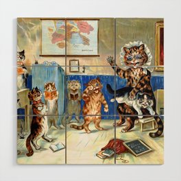 Cat Art painting | Pussy Cats at school | The Naughty Puss by Louis Wain Vintage  Wood Wall Art