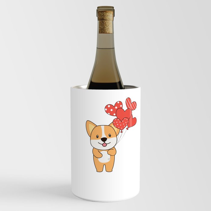 Corgi Cute Animals With Hearts Balloons To Wine Chiller