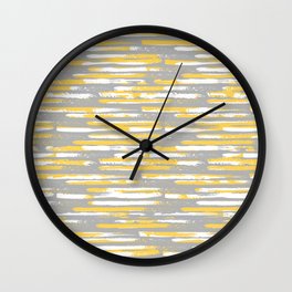 Colorful Stripes, Abstract Art, Yellow and Gray Wall Clock