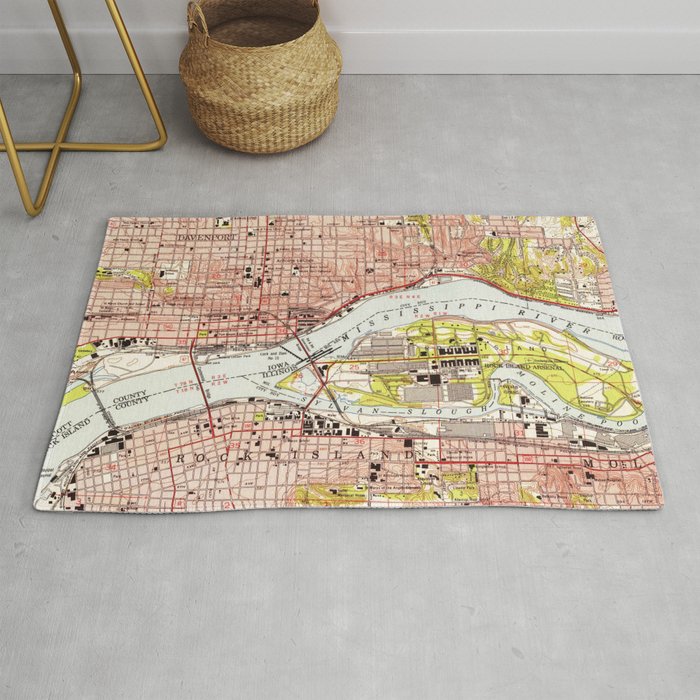 Vintage Map of Davenport Iowa (1953) Rug by BravuraMedia Society6