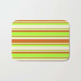 [ Thumbnail: Beige, Chocolate & Light Green Colored Lined/Striped Pattern Bath Mat ]