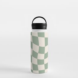 Sage Green Wavy Checkered Pattern Water Bottle