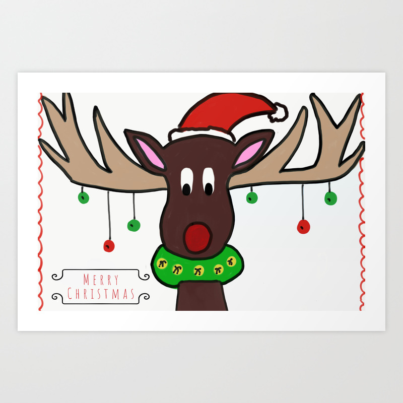 Christmas Reindeer Drawing Art Print By Wallartphotos Society6