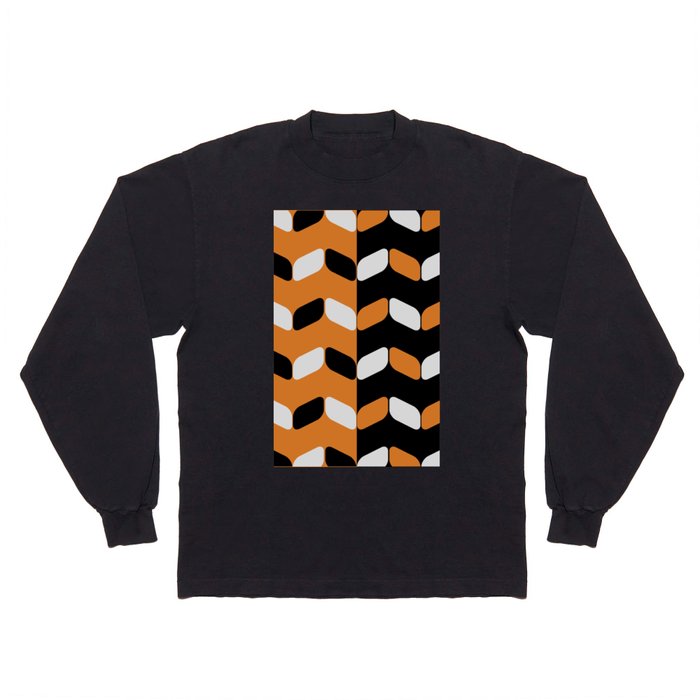 Vintage Diagonal Rectangles Black White Orange Long Sleeve T Shirt