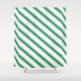 [ Thumbnail: Mint Cream & Sea Green Colored Lined/Striped Pattern Shower Curtain ]