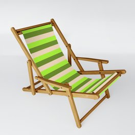 Green, Bisque & Light Green Colored Stripes/Lines Pattern Sling Chair