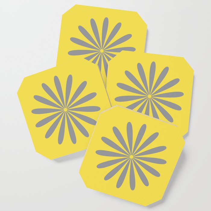 Big Daisy Retro Minimalism in Lemon Yellow and Light Gray Coaster by ...