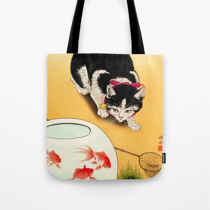 Cat and Goldfish by Ohara Koson Tote Bag
