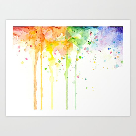 Watercolor Rainbow Splatters Abstract Texture Art Print By Olechka