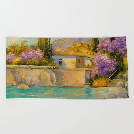 Cottage by the sea Beach Towel