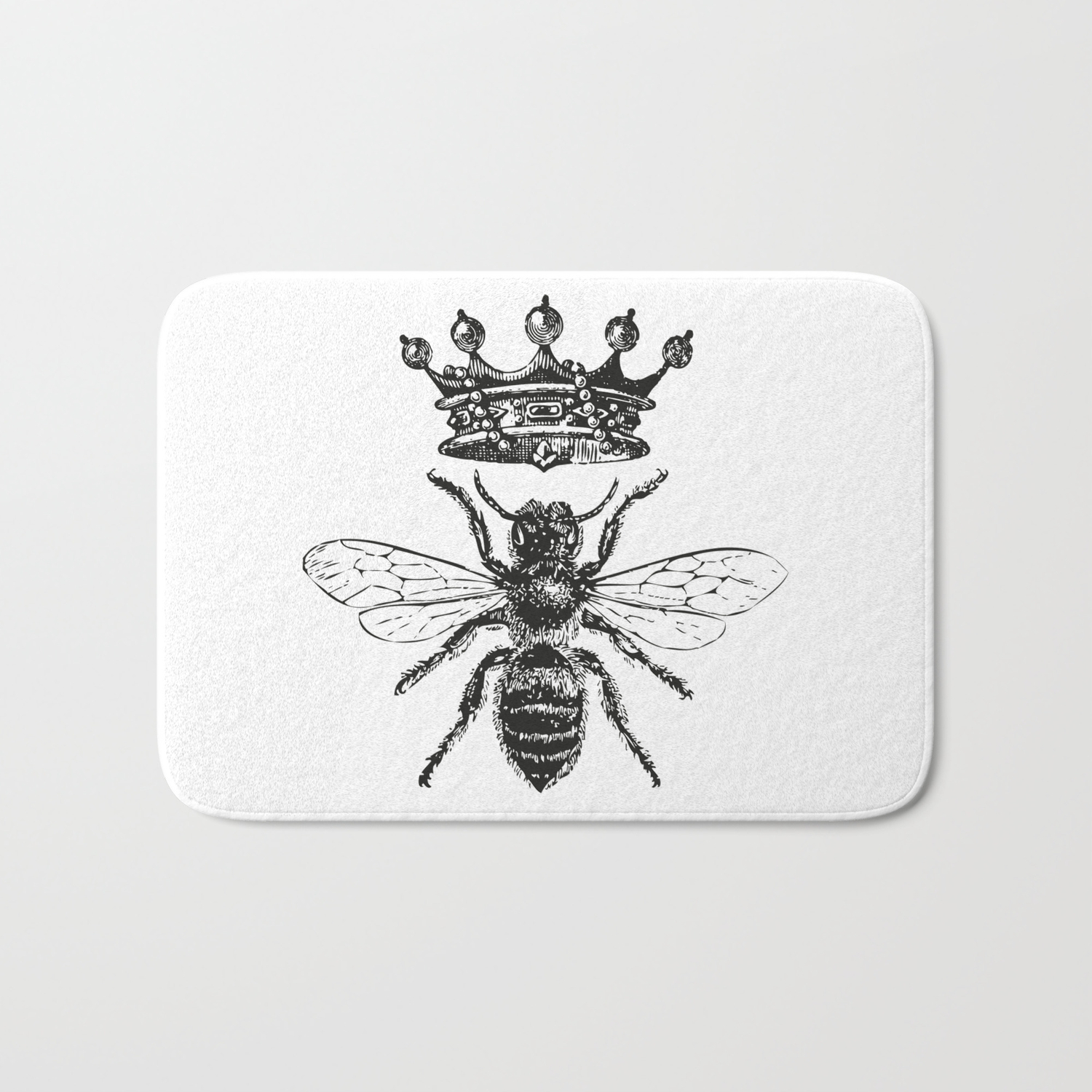 Queen Bee Vintage Bee With Crown Black And White Bath Mat By Eclecticatheart Society6