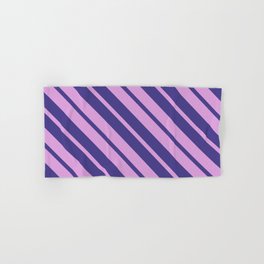 [ Thumbnail: Plum and Dark Slate Blue Colored Lines/Stripes Pattern Hand & Bath Towel ]