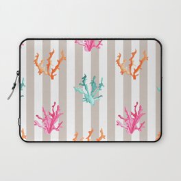 Colorful Coral Reef on Sand Beige Stripes Laptop Sleeve