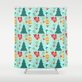 Christmas Pattern Turquoise Tree Gloves Shower Curtain