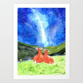 Two Goats  Art Print | Watercolor, Sidebyside, Goats, Painting, Lovely, Animal, Milkyway, Mountain, Handdrawing, Eunicesoart 