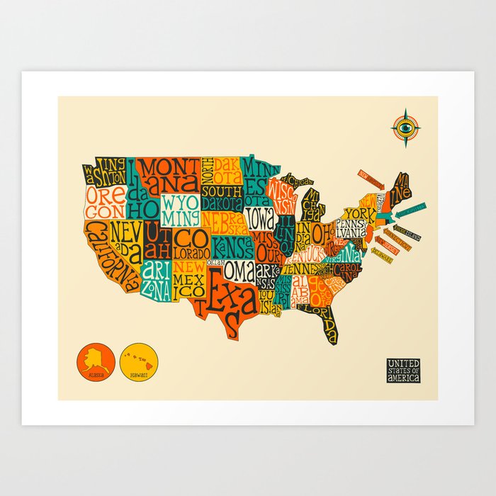 united states map art print by jazzberry blue society6