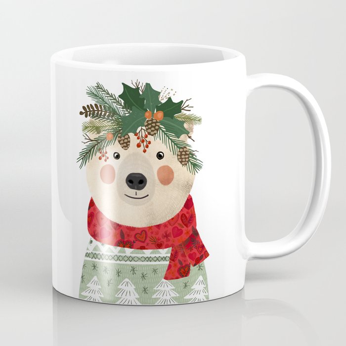 Polar Bear With Christmas Flowers Coffee Mug