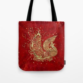 Golden Phoenix Bird on red Tote Bag