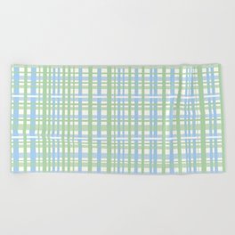 Spring Plaid Pattern in Light Green, Baby Blue, and Cream Beach Towel