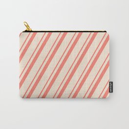 [ Thumbnail: Salmon and Beige Colored Striped Pattern Carry-All Pouch ]